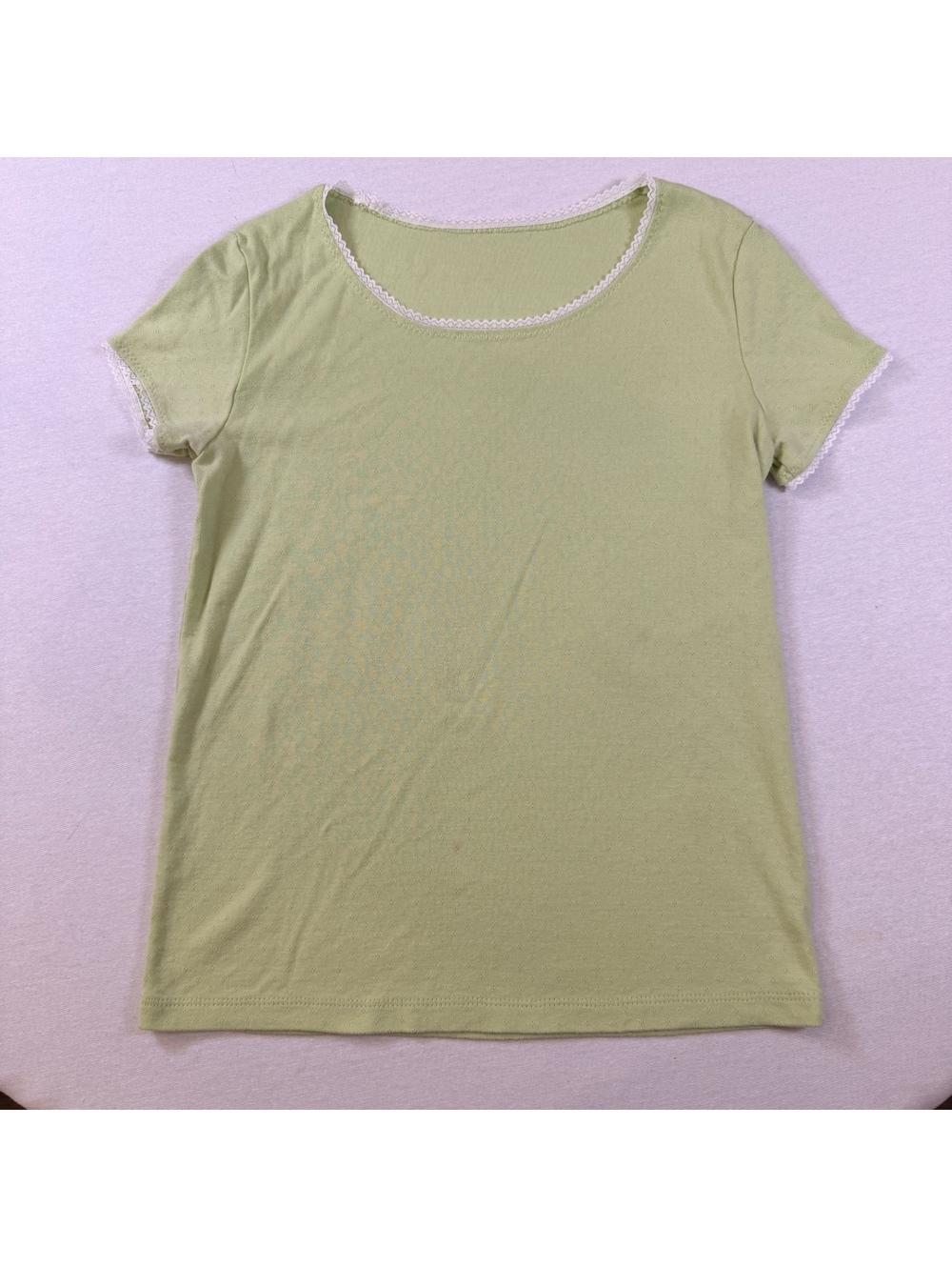 Y2K Cottagecore Coquette Lace Trim Crop Tee Top Womens Sage